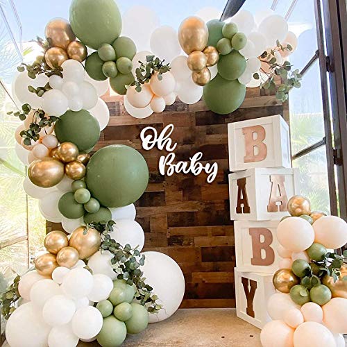 Ballon Girlande Grün, Avocado Grün Gold Luftballons Geburtstag, Luftballon Girlande Grün mit Aprikose Weiss Gold Ballons Sage Green Ballons Set für Baby Shower, Babyparty, Brautparty, Geburtstag Deko von Wayfun