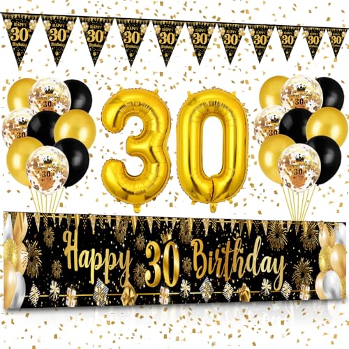 30 Geburtstag Deko, Waylipun Schwarz Gold 30 Happy Birthday Banner, Luftballons 30 Geburtstag Wimpel Girlande, Deko 30. Geburtstag Hintergrund Ballons für Männer Frauen Party Deko 30 Geburtstag Deko, Waylipun Schwarz Gold 30 Happy Birthday Banner, Luftballons 30 Geburtstag Wimpel Girlande, Deko 30. Geburtstag Hintergrund Ballons für Männer Frauen Party Deko von Waylipun