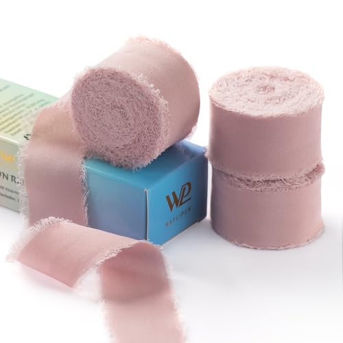 Altrosa Chiffonand, Waylipun 3 Rolle Geschenkband Seidenband, 3cm x 6.4m Geschenkband Dekoband Schleifenband Ribbon für DIY Geschenkverpackungen Basteln Hochzeit Brautstrauß von Waylipun