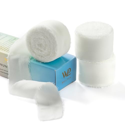 Cremeweiß Chiffonand, Waylipun 3 Rolle Geschenkband Seidenband, 3cm x 6.4m Geschenkband Dekoband Schleifenband Ribbon für DIY Geschenkverpackungen Basteln Hochzeit Brautstrauß von Waylipun