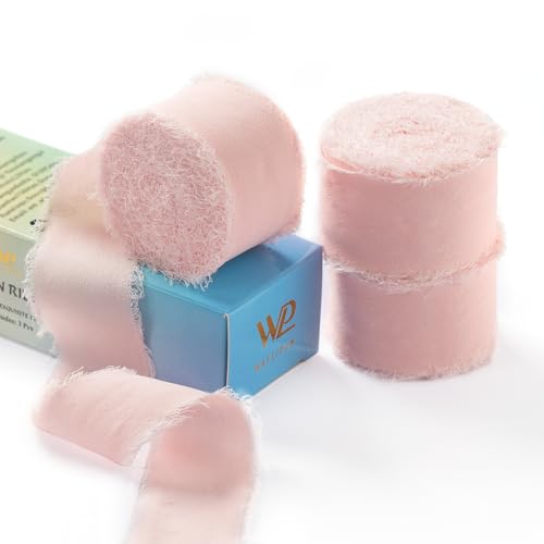 Hellrosa Chiffonand, Waylipun 3 Rolle Geschenkband Seidenband, 3cm x 6.4m Geschenkband Dekoband Schleifenband Ribbon für DIY Geschenkverpackungen Basteln Hochzeit Brautstrauß von Waylipun