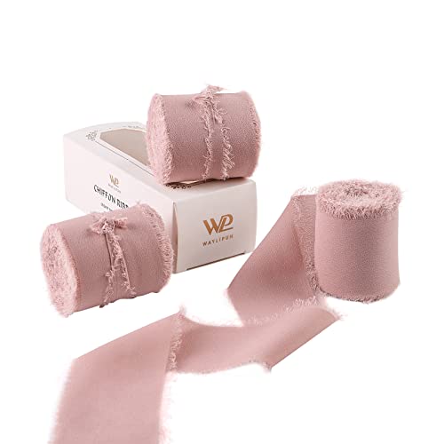 Waylipun 3 Rollen 5cm x 6.4M Geschenkband Schleifenband, Hochzeit Festival Bänder, Chiffonband Dekoband zum Verpacken von Geschenken, Blumensträuße, Hochzeitseinladung, DIY Handwerk - Altrosa von Waylipun