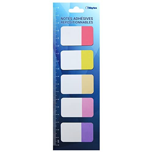 WAYTEX 100 Lesezeichen, selbstklebend, groß, 5 Farben, 5 Blöcke à 20 Blatt, zweifarbig, 42 x 25 mm, selbstklebend, repositionierbar von Waytex