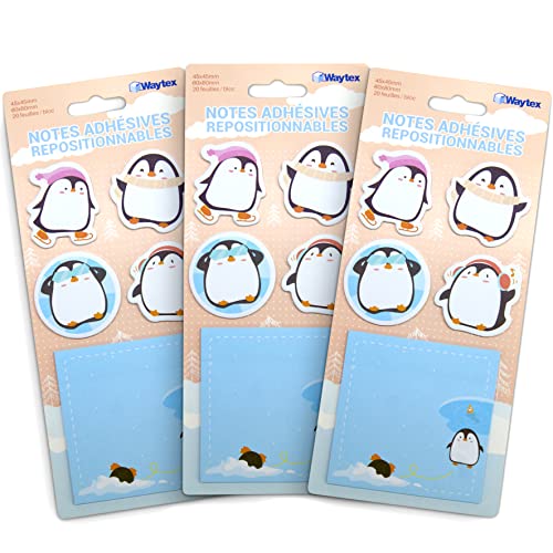 WAYTEX 300 Haftnotizen, wiederverwendbar, Fantasie, niedliche Tiere, 3 Aufsteller mit 100 Notizen, 4 Mini-Blöcke in Pinguin-Form und 1 quadratischer Block 8 x 8 cm, bedruckt WAYTEX 300 Haftnotizen, wiederverwendbar, Fantasie, niedliche Tiere, 3 Aufsteller mit 100 Notizen, 4 Mini-Blöcke in Pinguin-Form und 1 quadratischer Block 8 x 8 cm, bedruckt von Waytex