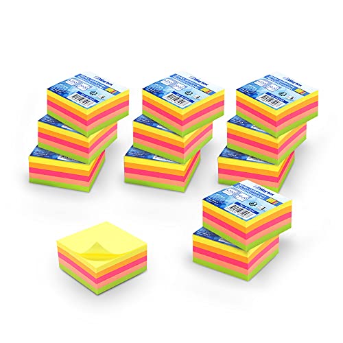 WAYTEX 3000 selbstklebende Haftnotizen in Neonfarben, 12 Miniblöcke, 250 Blatt, 5 x 5 cm, 3000 Stück von Waytex