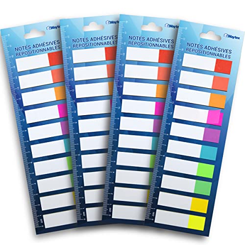 WAYTEX 800 selbstklebende Lesezeichen, wiederverwendbar, 10 Neonfarben, 4 Packungen mit je 10 Miniblöcken mit je 20 zweifarbigen Blättern, 45 x 12 mm von Waytex
