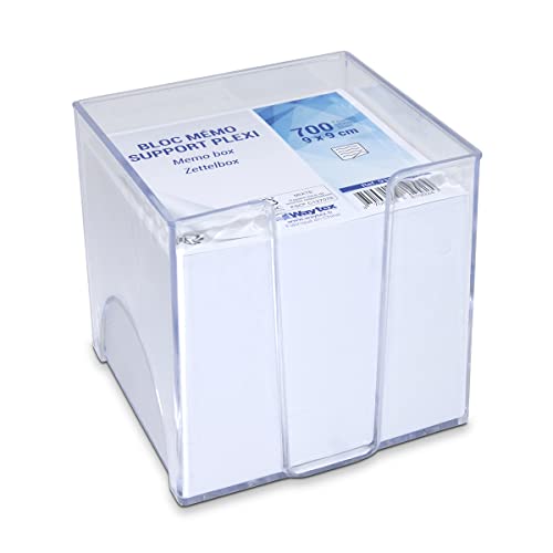 WAYTEX 931150 Memoblock mit 700 weißen Noten 9 x 9 cm mit transparentem Kunststoffhalter von Waytex