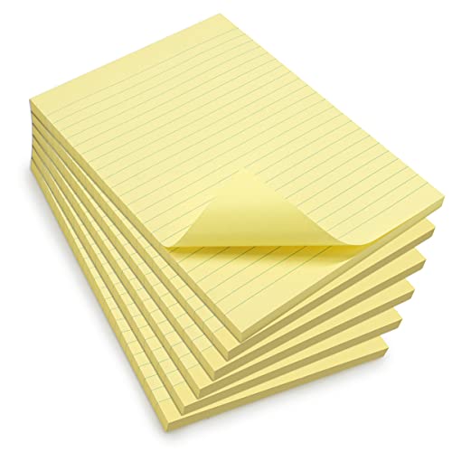 WAYTEX 931685C6 600 Haftnotizen A5 mit Linien, 6 Blöcke à 100 Blatt, selbstklebend, repositionierbar, groß, 15 x 21 cm, Pastellgelb von Waytex