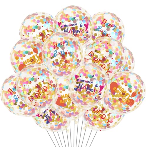 Transparente Konfetti-Luftballons mit Aufschrift "Happy Birthday", transparent, rund und bunt, Latex-Luftballons für Kinder, Mädchen, Jungen, Eltern, Familie, Hochzeit, Geburtstag, Babyparty, Party von Wayyogh