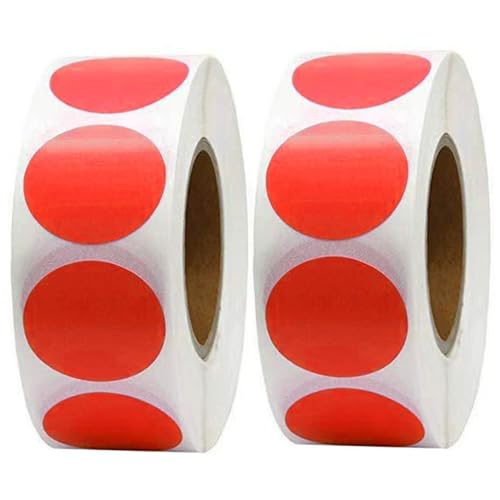 Aufkleber Punkte, 2 Rollen 1000 Stück Runde Punktaufkleber 1 Zoll, selbstklebende DOT-Aufkleber, beschreibbarer Label für Umschlag, Handwerk, Schulprojekte, Redsticker-Punkte von Wbaioluy