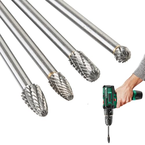 Carbid Burr Set (4pcs) 4 -Style 6mm Head -Würfel -Trinker -Bits Tragbarer Ersatz Langwelle Wellenstahl Stahlkarbidbohrer zum Gravieren, Holzarbeiten, Schnitzerei, Polishingcarbide Burr -Set von Wbaioluy