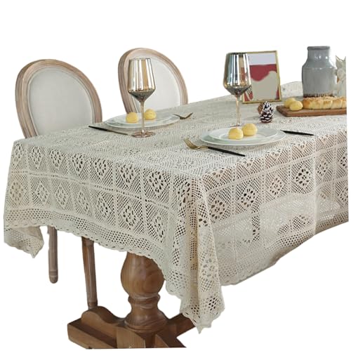 Häkeltischdecke 55 x 95 Zoll Quadratmuster Boho Tischdecke mit Spitzenverkleidung hohl dekorative rechteckige Tischtuch zum Essen, Party, Hochzeitspitze Häkeltischdecke 55 x 95 Zoll Quadratmuster Boho Tischdecke mit Spitzenverkleidung hohl dekorative rechteckige Tischtuch zum Essen, Party, Hochzeitspitze von Wbaioluy