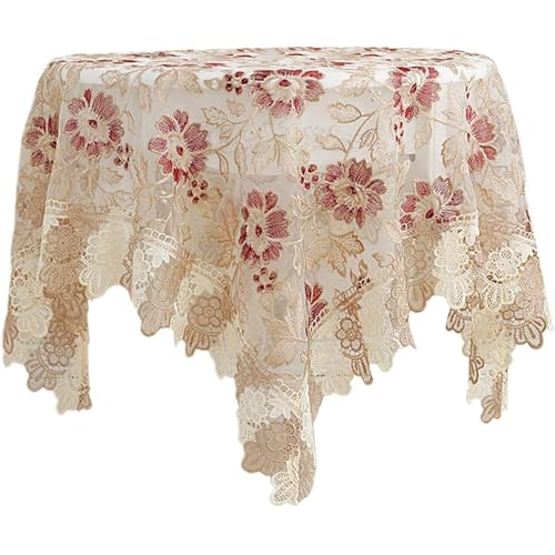 Runde Tischdecke Stickerei Square Blumenblumen runde Tischtuch mit Spitze trimm öldes Hitze und Kratzfeste Polyester Couchtischtuch für Zuhause, Hotel, Restaurantdekoration Spitze Runde Tischdecke Stickerei Square Blumenblumen runde Tischtuch mit Spitze trimm öldes Hitze und Kratzfeste Polyester Couchtischtuch für Zuhause, Hotel, Restaurantdekoration Spitze von Wbaioluy