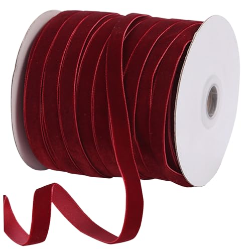 Samtband, 50 Meter langes Samtband, 3/8 '' breite einseitige Weihnachtsbrötchen mit Spulen, für Schleifen, die Geschenkpackung Wein rot machen Samtband, 50 Meter langes Samtband, 3/8 '' breite einseitige Weihnachtsbrötchen mit Spulen, für Schleifen, die Geschenkpackung Wein rot machen von Wbaioluy