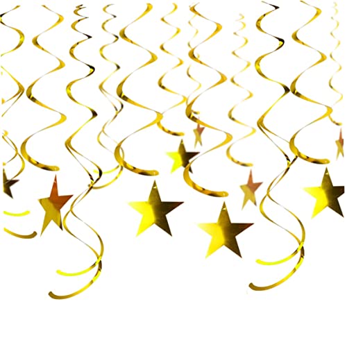 Wbaioluy Gold Star Hanging Wirbel Dekorationen Goldene Folien Wirbel Deckendekorationen für Hochzeits Geburtstag Graduierung Party Vorräte, Packung mit 48 Hängenden von Wbaioluy