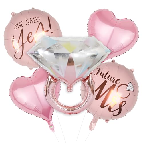 5pcs Diamant Ring Folienballon Set, Future Mrs Luftballons, Hochzeit Party Ballon, Rose Gold Hen Party Dekoration Ballons Set für Verlobung Hochzeit Braut Hen Do Decor von WchoeSS