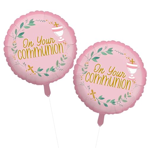 Folienballon zur Heiligen Kommunion, rund, religiöse Luftballons, Erstkommunionsdekorationen für Babyparty, Geburtstag, Hochzeit, Taufe, Party-Dekorationen (Rosa), 2 Stück von WchoeSS