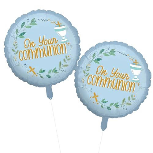 Folienballon zur Heiligen Kommunion, rund, religiöse Luftballons, Erstkommunionsdekorationen für Babyparty, Geburtstag, Hochzeit, Taufe, Party-Dekorationen (blau), 2 Stück von WchoeSS