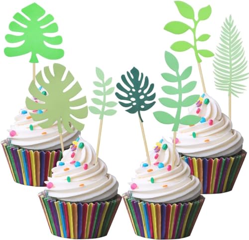Kuchendekoration mit tropischen Palmenblättern, Palmblatt-Dschungel-Thema, Kuchendekoration, Dschungelgrün, Kuchendekoration für Hawaii-Babyparty, Hochzeit, Geburtstag, Partyzubehör, 14 Stück Kuchendekoration mit tropischen Palmenblättern, Palmblatt-Dschungel-Thema, Kuchendekoration, Dschungelgrün, Kuchendekoration für Hawaii-Babyparty, Hochzeit, Geburtstag, Partyzubehör, 14 Stück von WchoeSS