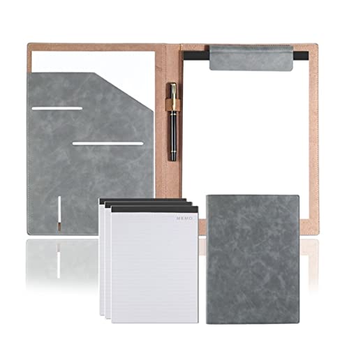 Portfolio-Organizer, Dokumentenmappe, Lederordner, PU-A4-Zwischenablage, Business-Padfolio, Aktenordner, Aufbewahrung for Vorstellungsgespräche und Lebensläufe mit Schreibblock(Gray) von WchsTUmpxN