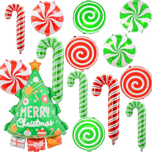 14-teiliges Weihnachts-Party-Ballon-Set, Weihnachtsbaum, rot-grüne Zuckerstangen-Folienballons für Zuckerstange, Weihnachtsdekoration, Neujahrsparty-Dekoration von Wclliuchi