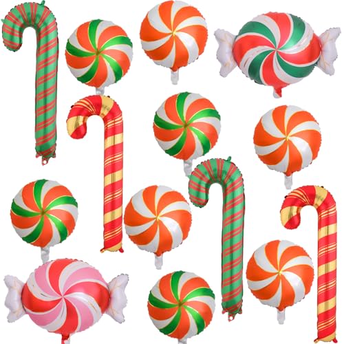 14-teiliges Weihnachts-Party-Ballon-Set, groß, rot, grün, gold, Zuckerstange, Folienballons für Zuckerstange, Weihnachtsdekoration, Neujahrsparty-Dekoration von Wclliuchi