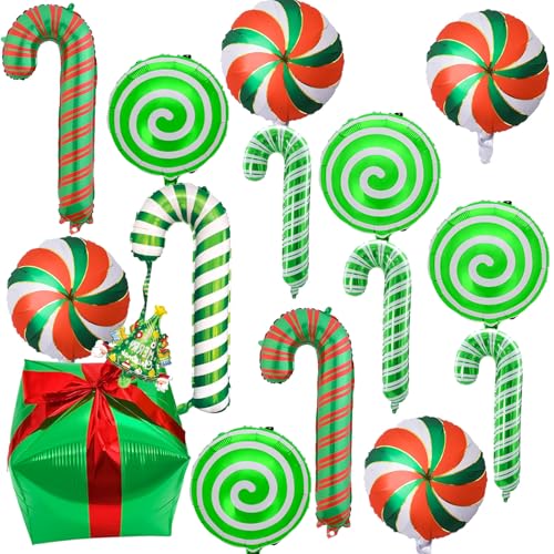 15-teiliges Weihnachts-Party-Ballon-Set, große grüne Zuckerstangen-Folienballons für Zuckerstange, Weihnachtsdekoration, Neujahrsparty-Dekoration von Wclliuchi