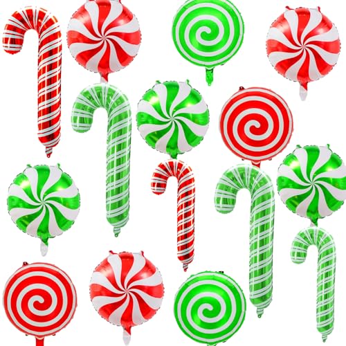 15-teiliges Weihnachts-Party-Ballon-Set, große rot-grüne Zuckerstangen-Folienballons für Zuckerstange, Weihnachtsdekoration, Neujahrsparty-Dekoration von Wclliuchi