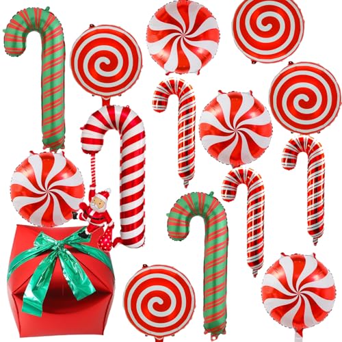 15-teiliges Weihnachts-Party-Ballon-Set, große rote Zuckerstangen-Folienballons für Zuckerstange, Weihnachtsdekoration, Neujahrsparty-Dekoration von Wclliuchi