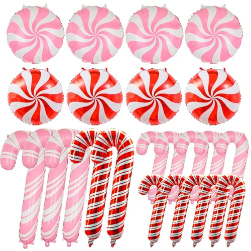 23-teiliges Weihnachts-Party-Ballon-Set, rosa Zuckerstangen-Folienballons für rosa Zuckerstange, Weihnachtsdekoration, Neujahrsparty-Dekoration von Wclliuchi