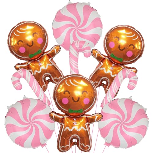 32 Zoll Lebkuchenballons und Zuckerstange Folienballons für Rosa Weihnachten Lebkuchendekorationen, Weihnachten Zuckerstange Geburtstag Babyparty Party Dekorationen von Wclliuchi