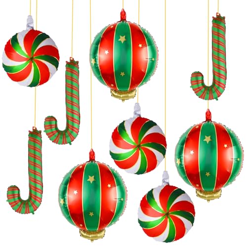 9 Stück Weihnachts-Party-Luftballons, Rot-Grün-Gold, Zuckerstangen-Folienballons für Zuckerstange, Weihnachtsdekoration, Neujahrsparty-Dekoration von Wclliuchi