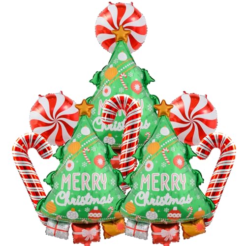 9 Stück Weihnachts-Party-Luftballons, Weihnachtsbaum, rote Zuckerstangen-Folienballons für Zuckerstange, Weihnachtsdekoration, Neujahrsparty-Dekoration von Wclliuchi