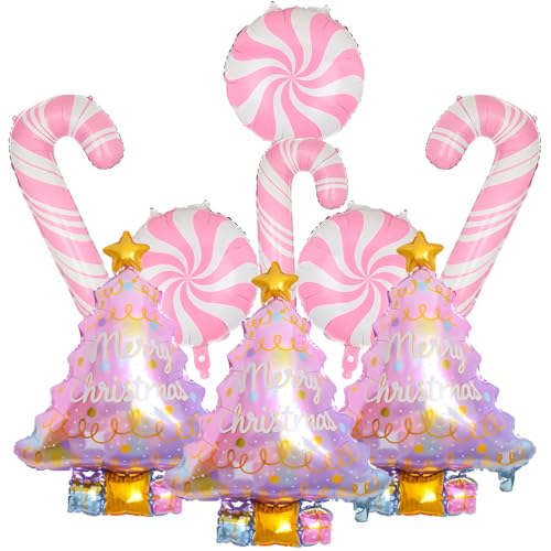9 Stück Weihnachts-Party-Luftballons, rosa Weihnachtsbaum, Zuckerstangen-Folienballons für rosa Zuckerstange, Weihnachtsdekoration, Neujahrsparty-Dekoration von Wclliuchi