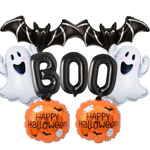 9-teiliges schwarzes Boo Ballon-Set, Geister- und Fledermausballon, Kürbis-Folienballons für gruselige Halloween-Partyzubehör von Wclliuchi