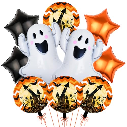 Geisterballons und Orange Schwarz Stern Ballon, Halloween Folienballons für Geist Geburtstag Dekorationen, Halloween Party Supplies von Wclliuchi