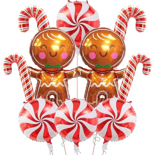 Lebkuchen-Luftballons und rote Zuckerstangen-Folienballons für Weihnachten, Lebkuchendekorationen, Weihnachts-Süßigkeitenstangen, Geburtstag, Babyparty, Party-Dekorationen, 10 Stück von Wclliuchi