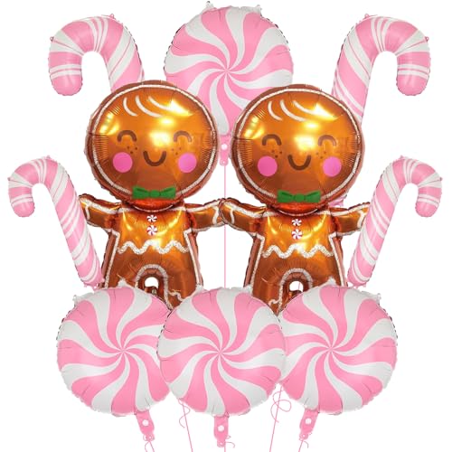 Lebkuchenballons und Zuckerstangen-Folienballons für rosa Weihnachtsdekoration, Zuckerstange, Geburtstag, Babyparty, Party-Dekorationen, 10 Stück von Wclliuchi