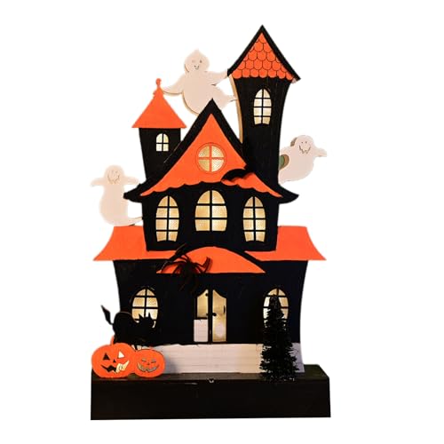 Gruseliges Holz Beleuchtet Geisterhaus Burgen Ornament Tischdekoration Halloween Schild Für Home Party Desktop Dekore von Wdbild