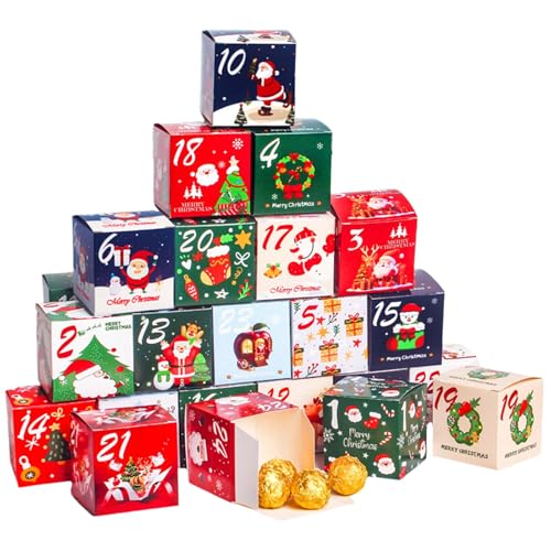 Urlaub Countdown Kalender Set 24 Klappte Papierboxen Weihnachtsdekorationen Süßigkeitenhalter Geschenkverpackung Party Büro Holiday Decoration von Wdbild