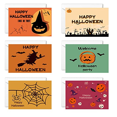 Wdbild 6pcs/Set Halloween Grußkarten Mit Umschlägen Aufkleber Happy Halloween Witch Bat Designs Postkarten von Wdbild