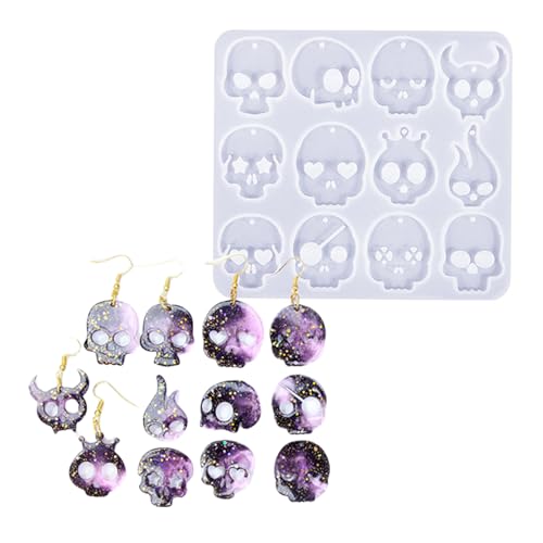 Wdbild Anhänger Silikonform, Modische Totenkopf-Ohrringe, stabiles Silikon-Form-Set, Heimdekoration zur Schmuckherstellung, stilvolle Bastelformen von Wdbild