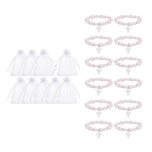 Wdbild Bulk 12 Religiöse Charm Armbänder Mit Kunstperlen Und Komplizierten Kruzifix Anhängerzubehör Für Die Zeremonie Souvenir Bulk Party Gefälligkeit Mit Organza Tasche von Wdbild