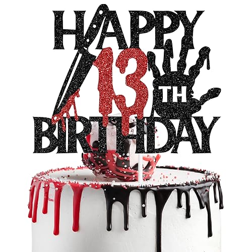 Black Glitter Killer Happy 13th Birthday Cake Topper, Halloween Zombie Vampir Bloody Friday Birthday Décor, Halloween Horror Themed 13th Birthday Party Decorations Black Glitter Killer Happy 13th Birthday Cake Topper, Halloween Zombie Vampir Bloody Friday Birthday Décor, Halloween Horror Themed 13th Birthday Party Decorations von We Can Bearly Wait