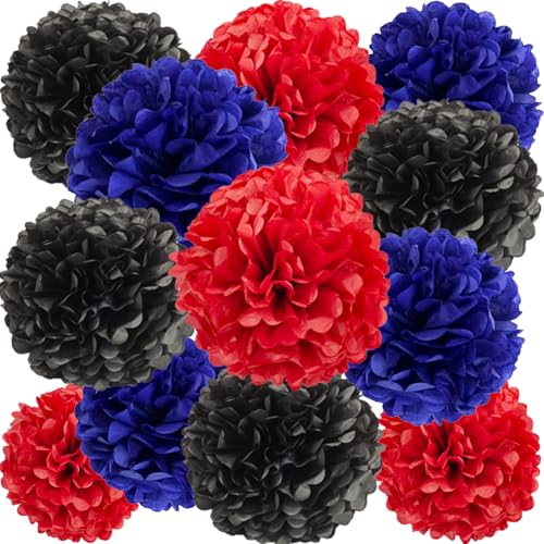12 Stück Papier Pompons Set,Schwarz Blau Rot Pom Poms Papier für Junge Geburtstagsfeier Dekoration 12 Stück Papier Pompons Set,Schwarz Blau Rot Pom Poms Papier für Junge Geburtstagsfeier Dekoration von We Moment Zone
