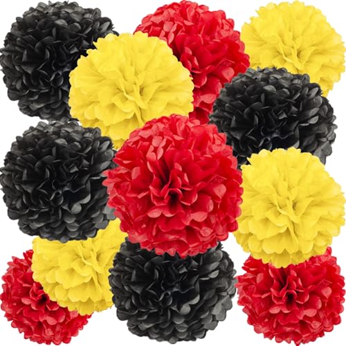 12 Stück Papier Pompons Set,Schwarz Gelb Rot Pom Poms Papier für Geburtstagsfeier Party Dekoration 12 Stück Papier Pompons Set,Schwarz Gelb Rot Pom Poms Papier für Geburtstagsfeier Party Dekoration von We Moment Zone