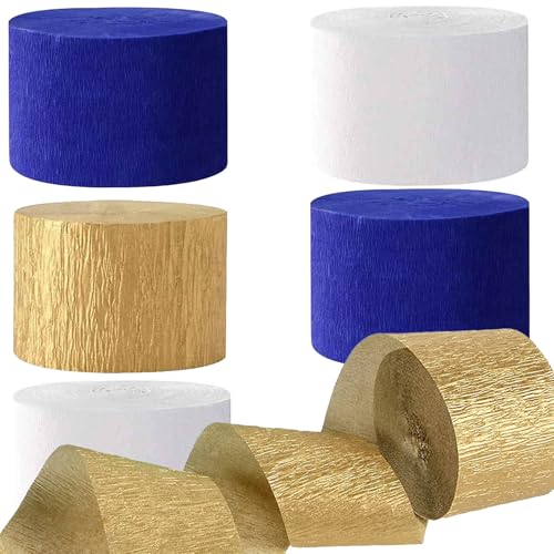 6 Rollen Blau Gold Weiß Krepppapier, Kreppbänder, Krepppapier Luftschlangen Dekoration，für Geburtstag Babydusche Hochzeitsfeier Dekorationen(4.5 cm x 25 m) von We Moment Zone