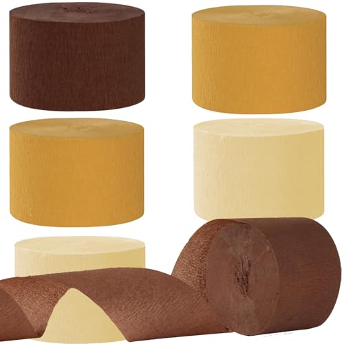 6 Rollen Braune Krepppapier, Kreppbänder, Krepppapier Luftschlangen Dekoration，für Geburtstag Babydusche Vintage Hochzeitsfeier Dekorationen(4.5 cm x 25 m) von We Moment Zone