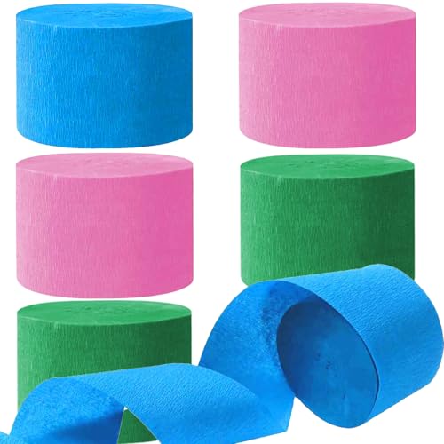 6 Rollen Grün Pink Blau Krepppapier, Kreppbänder, Krepppapier Luftschlangen Dekoration，für Geburtstag Babydusche Hochzeitsfeier Dekorationen(4.5 cm x 25 m) von We Moment Zone