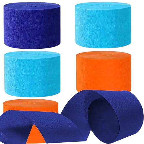 6 Rollen Orange Blau Krepppapier, Kreppbänder, Krepppapier Luftschlangen Dekoration，für Geburtstag Babydusche Hochzeitsfeier Dekorationen(4.5 cm x 25 m) von We Moment Zone